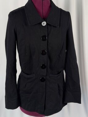 Women's Black Pea Coat with Button Front